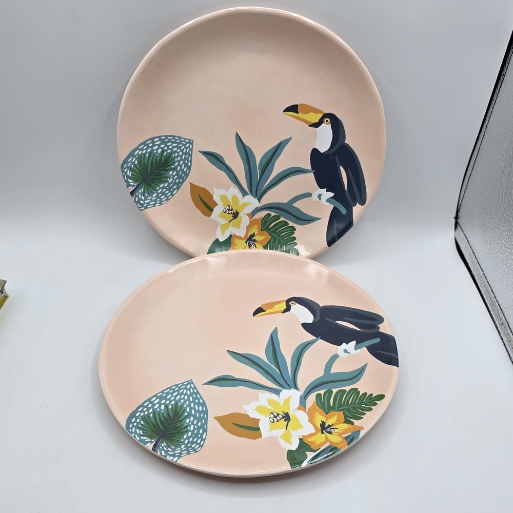 OpalHouse Salad Plates 9" Pink Melamine Toucan Tropical Set‎ of 2 Vtg